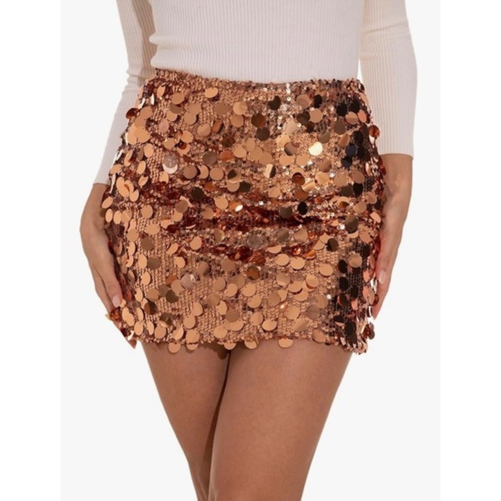 NEW Sequin Mini Skirt‎ Party Sparkly High Waist Bronze Copper Small